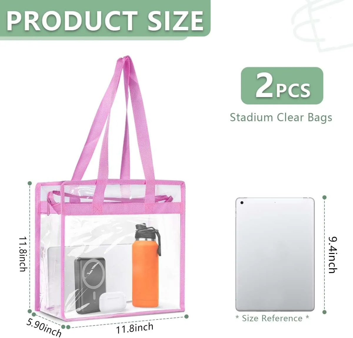 2 Pack Large Clear Stadium Approved Bags Plastic Tote Bags with Zippers and Handles for Concerts, Sporting Events, Gym