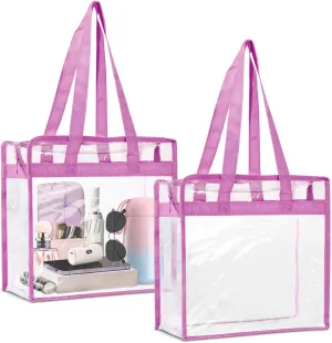 2 Pack Large Clear Stadium Approved Bags Plastic Tote Bags with Zippers and Handles for Concerts, Sporting Events, Gym