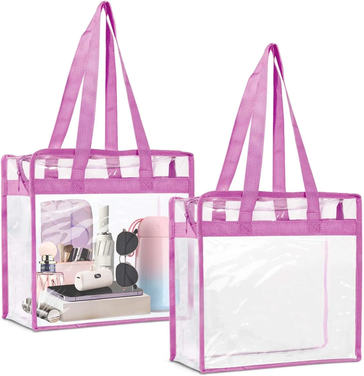 2 Pack Large Clear Stadium Approved Bags Plastic Tote Bags with Zippers and Handles for Concerts, Sporting Events, Gym