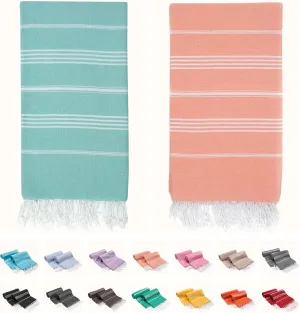 2 Pack The Turkish Beach Towel 40x72 Inches, Oversized 100% Cotton Sand Free Lightweight Absorbent Quick-Dry Beach Blanket, Extra Large Turkish Bath Towels for Travel and Pool, Yoga (Aqua Peach)