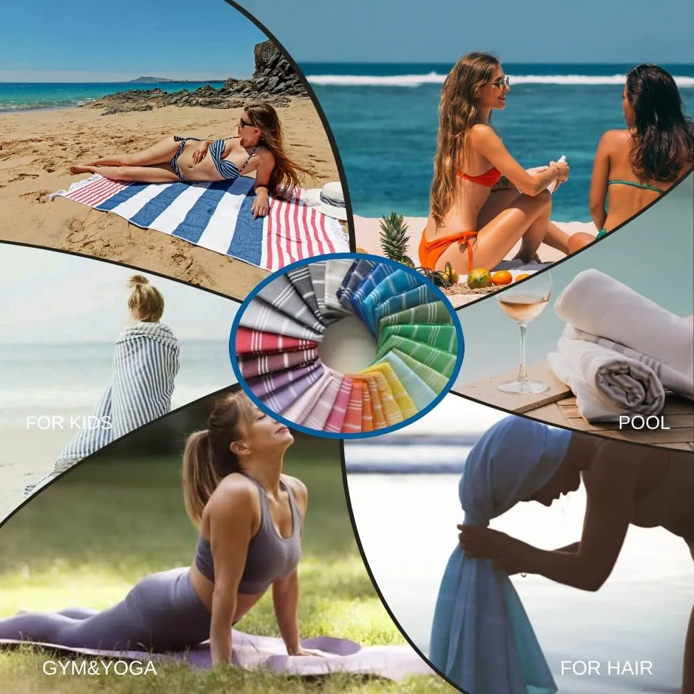 2 Pack The Turkish Beach Towel 40x72 Inches, Oversized 100% Cotton Sand Free Lightweight Absorbent Quick-Dry Beach Blanket, Extra Large Turkish Bath Towels for Travel and Pool, Yoga (Aqua Peach)