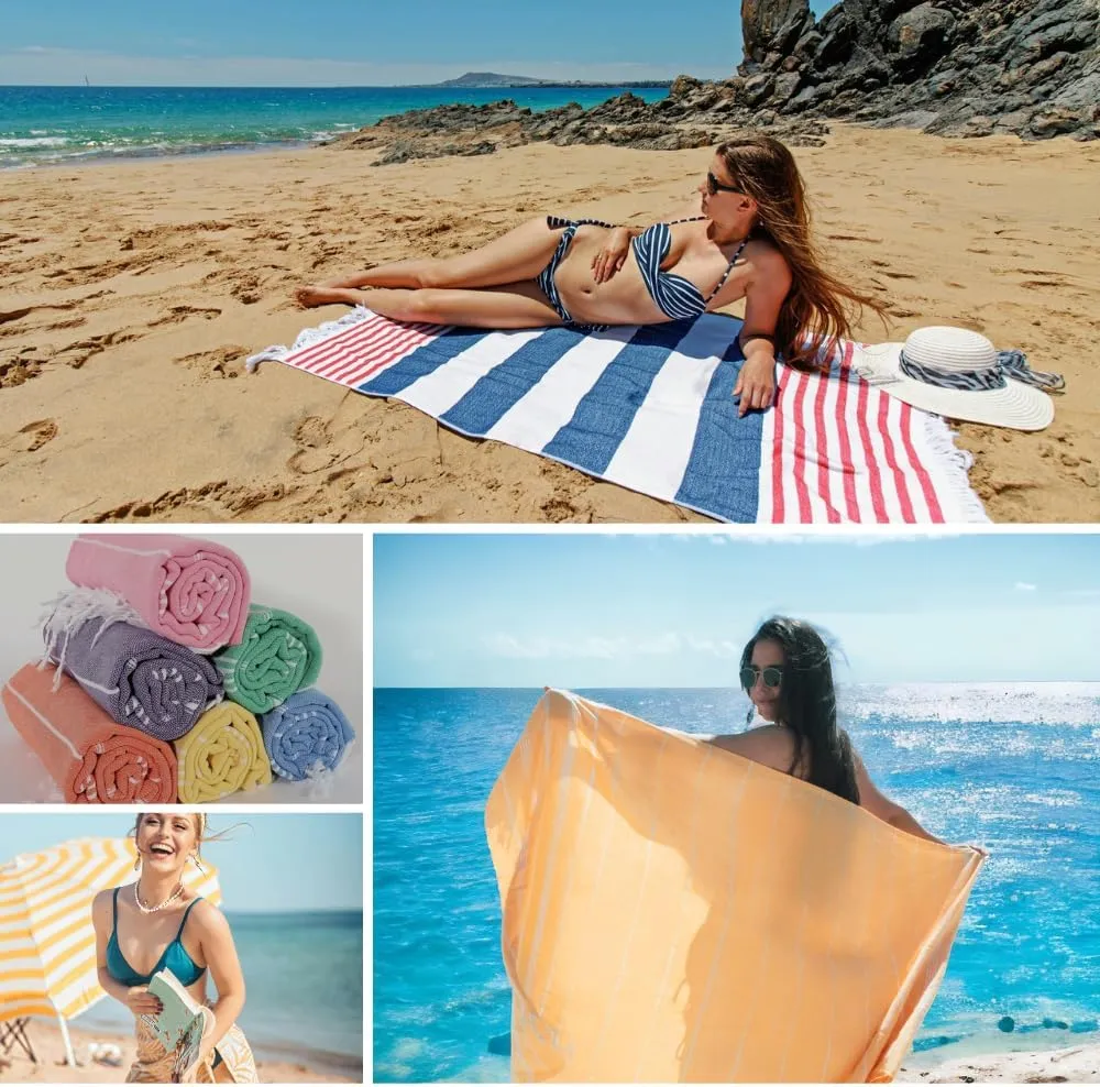 2 Pack The Turkish Beach Towel 40x72 Inches, Oversized 100% Cotton Sand Free Lightweight Absorbent Quick-Dry Beach Blanket, Extra Large Turkish Bath Towels for Travel and Pool, Yoga (Aqua Peach)