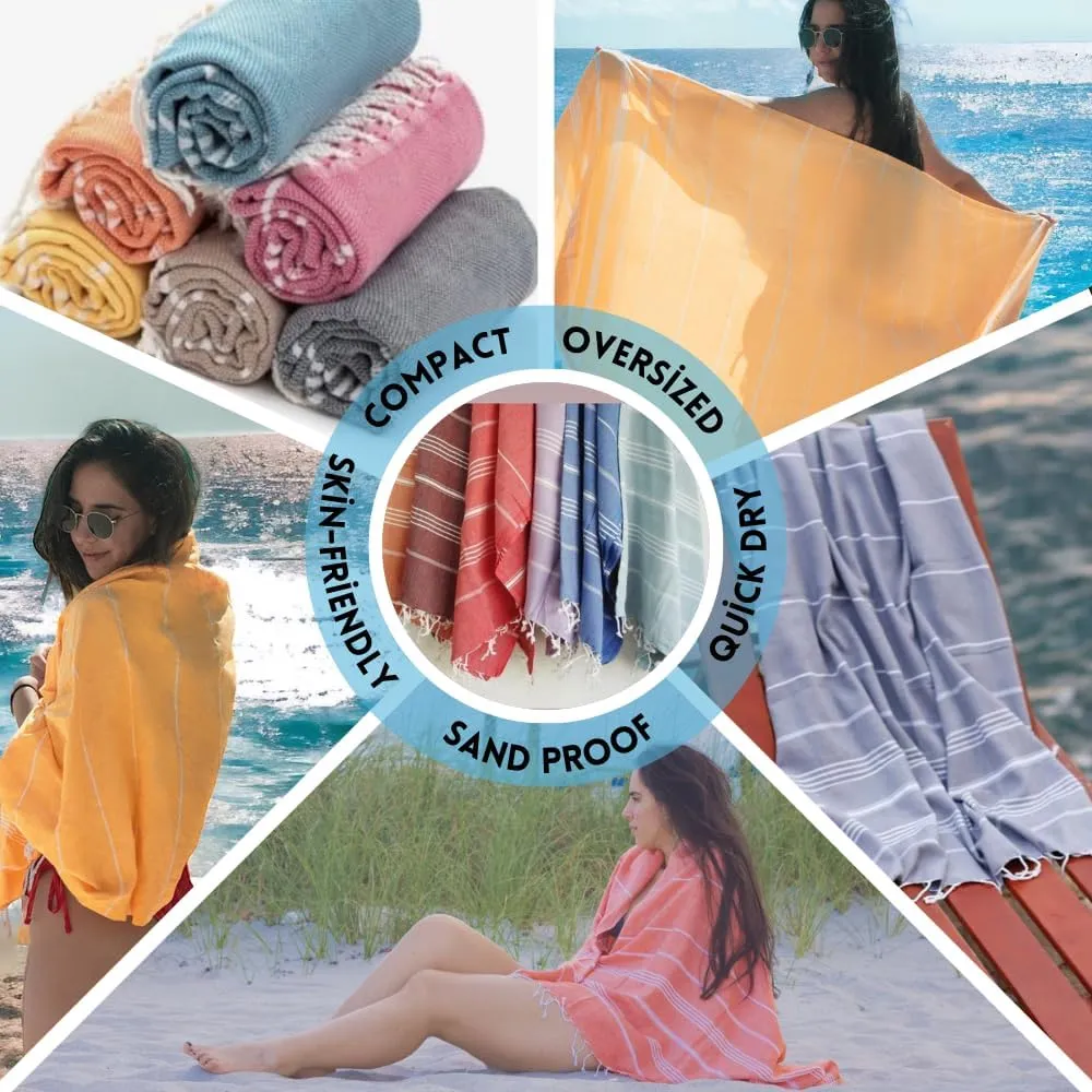 2 Pack The Turkish Beach Towel 40x72 Inches, Oversized 100% Cotton Sand Free Lightweight Absorbent Quick-Dry Beach Blanket, Extra Large Turkish Bath Towels for Travel and Pool, Yoga (Aqua Peach)