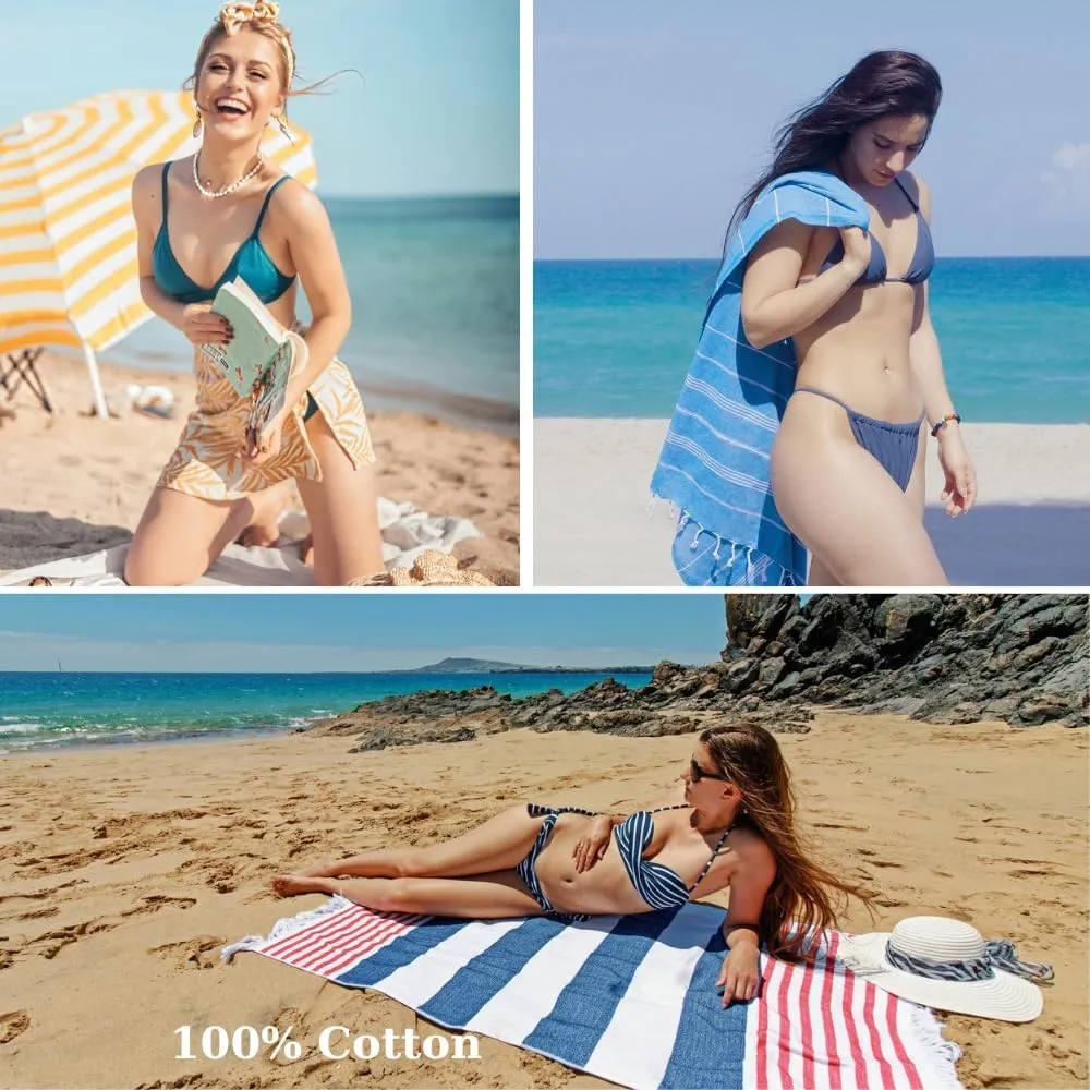 2 Pack The Turkish Beach Towel 40x72 Inches, Oversized 100% Cotton Sand Free Lightweight Absorbent Quick-Dry Beach Blanket, Extra Large Turkish Bath Towels for Travel and Pool, Yoga (Aqua Peach)