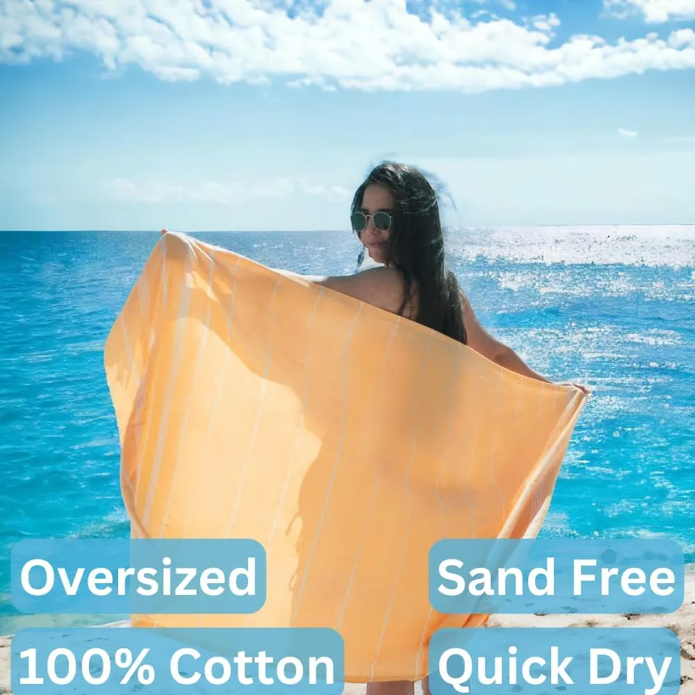2 Pack The Turkish Beach Towel 40x72 Inches, Oversized 100% Cotton Sand Free Lightweight Absorbent Quick-Dry Beach Blanket, Extra Large Turkish Bath Towels for Travel and Pool, Yoga (Aqua Peach)