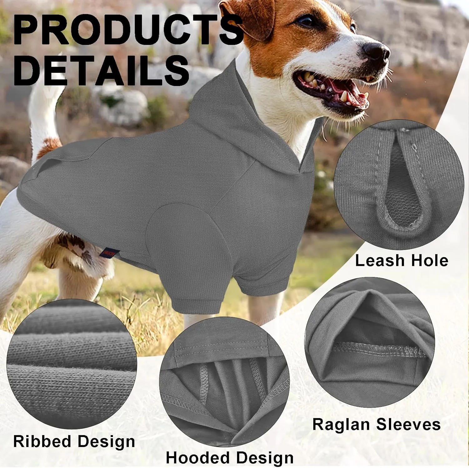2 Pieces Basic Cotton Dog Hoodie Sweater, Soft Pet Clothes Dog Sweatshirts, Dog Outfit Coat Pullover with Pocket and Leash Hole for Small Medium Large Dogs Dark Grey & Purple/Sleeved(XX-Large)