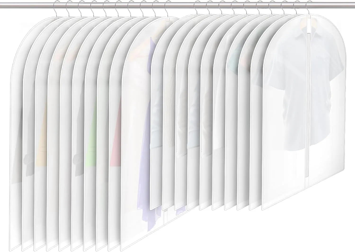 20 Pack Translucent Garment Bags for Hanging Clothes with Full Zipper, Combo Size Plastic Clear Garment Bags for Closet Storage, Wardrobe Dress Bag Coat Clothes Cover for Hanging Travel Suit Bag