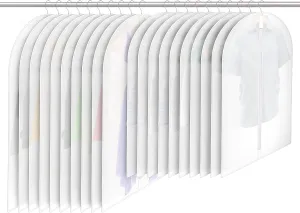 20 Pack Translucent Garment Bags for Hanging Clothes with Full Zipper, Combo Size Plastic Clear Garment Bags for Closet Storage, Wardrobe Dress Bag Coat Clothes Cover for Hanging Travel Suit Bag