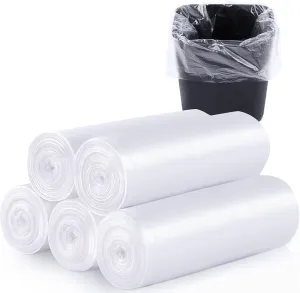 200 Count Clear 4 Gallon Garbage Bags - Strong, Leakage-Free, Unscented Thick for Bathroom, Office, Kitchen Waste Basket & Small Trash Can