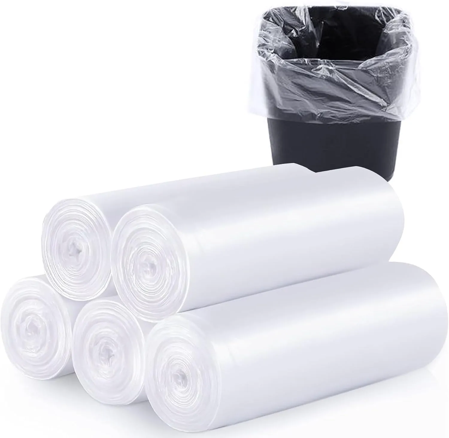 200 Count Clear 4 Gallon Garbage Bags - Strong, Leakage-Free, Unscented Thick for Bathroom, Office, Kitchen Waste Basket & Small Trash Can