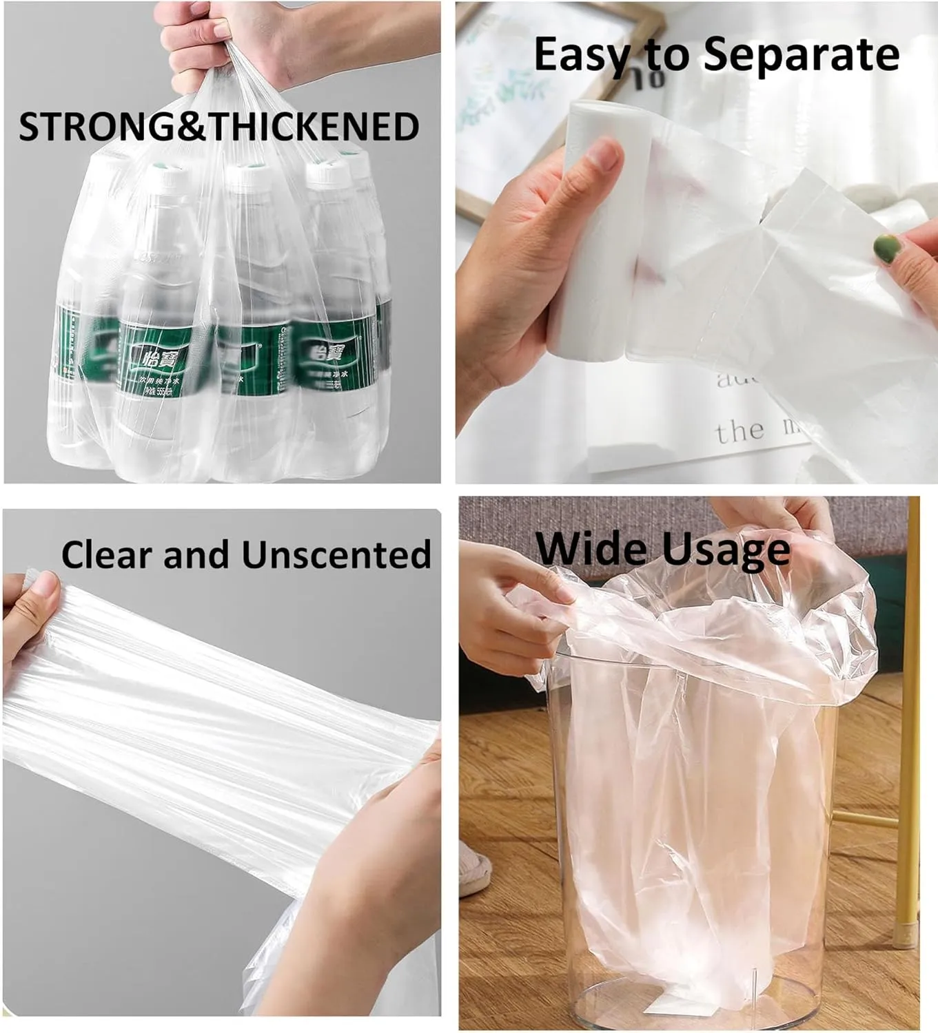 200 Count Clear 4 Gallon Garbage Bags - Strong, Leakage-Free, Unscented Thick for Bathroom, Office, Kitchen Waste Basket & Small Trash Can