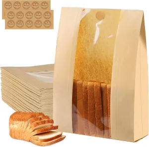 200 Pcs Kraft Sourdough Bread Bags with Window, bread Bags for Homemade Bread, Bakery Bag for Storage Packaging - Large Sourdough Bag (13.7 * 8.2 * 3.5 in) - 200 Pcs Thank You Bonus Label Stickers