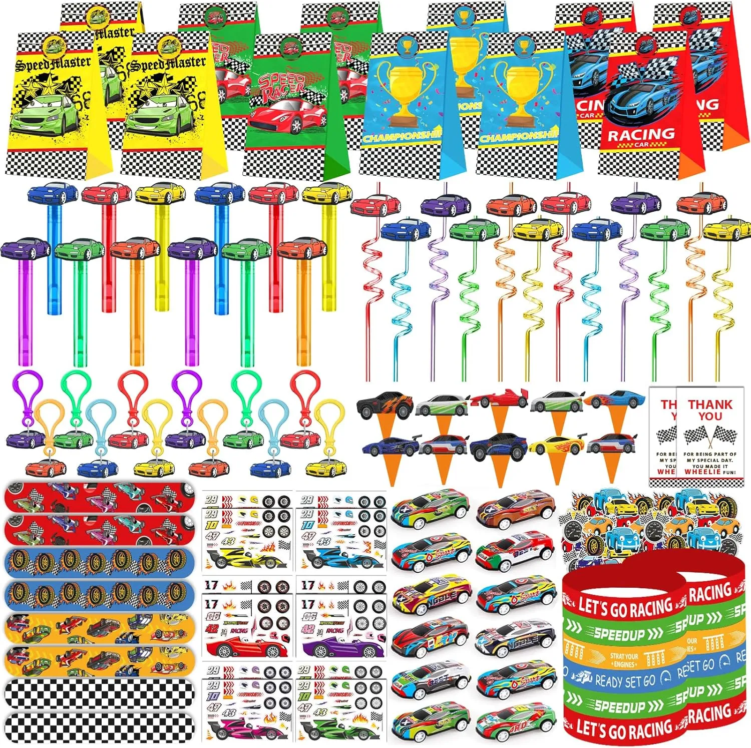 232PCS Race Car Birthday Party Favors Decorations Supplies Goodie Bag Stuffer Pinata Filler, Cars Themed Favors for Wheel Birthday Decorations