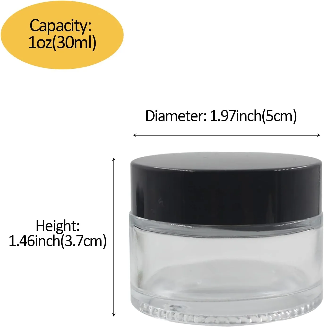 24 Pack 1 oz Round Clear Glass Cosmetic Jars with Inner Liners and Black Lids, Travel Glass Jars, Cosmetic Containers for Lip Balms, Powders, Makeup, Cream, Eyeshadow, Slime, Paint