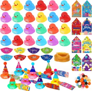 24 Pack DIY Birthday Rubber Duck Sets Include 24 Mini Rubber Ducks 24 Tags 24 Hats Bath Pool Toys for Kids Toddler Baby Classroom Reward Birthday Gifts Party Favors