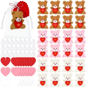 24 Packs Valentine's Day Bear Plush Gifts with Heart Shape Cards in Bulk Mini Stuffed Animals Keychains Set Cute Bears Goodie Bags Stuffers for Women Men Valentine Birthday wedding Party Favor Gift