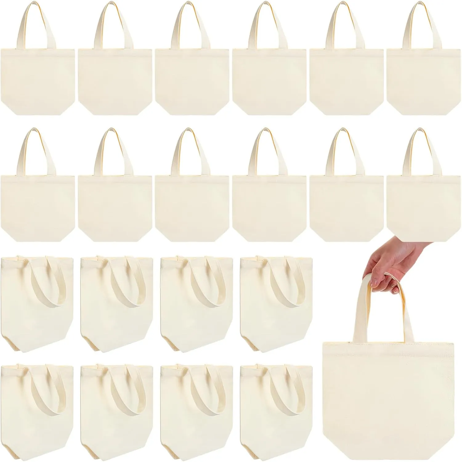24 Pcs Mini Canvas Tote Bags Small Tote Bags Bulk Reusable Gift with Handles for Crafts DIY Grocery, 9 x 8 x 4 Inches