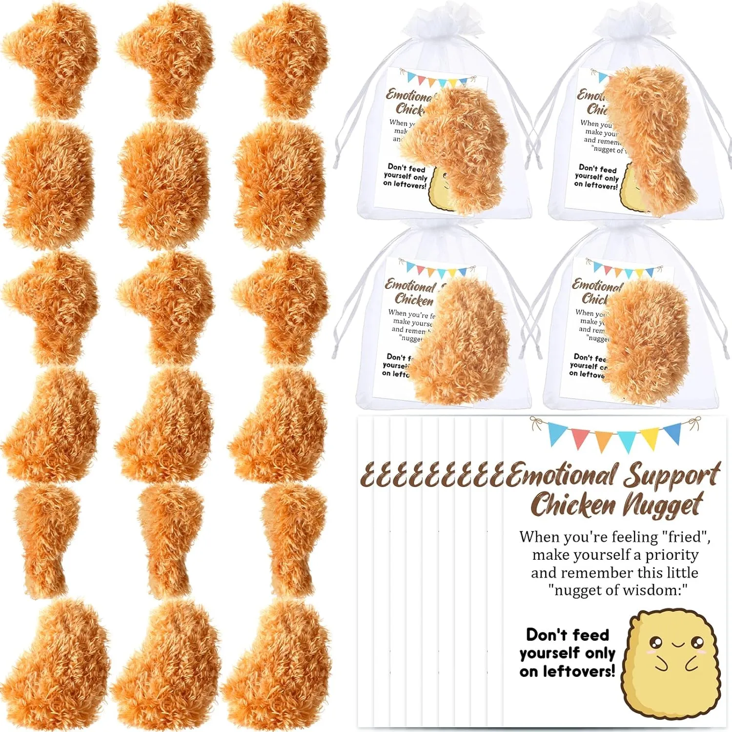24 Sets Emotional Nuggets and Cards Organza Bags, Positive Plush Nuggets Gifts Emotion Stuffed Plushies Anxiety Stress Plush Gifts for Students Employees Adults