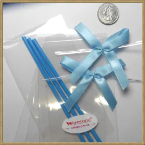 25pcs 6" Lollipop Stick, 25 pcs Poly Bag, 25pcs Pre tied ribbon bows for cake pops - Blue