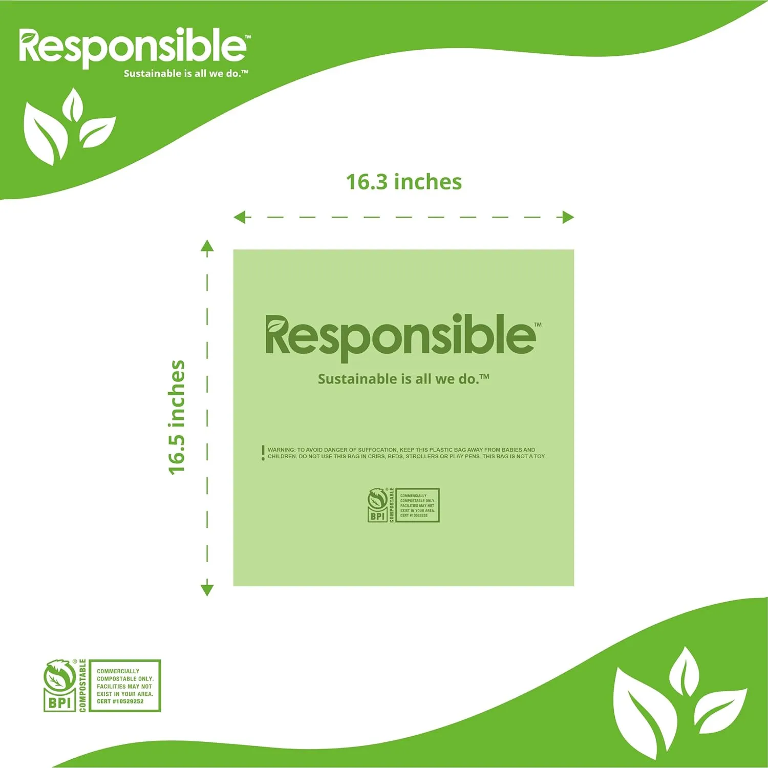 2.6 Gallon Drawstring Kitchen Bin Liners, Certified Compostable, Heavy Duty Multipurpose Food Scrap Bags, Made from Compostable Materials (30 Count)