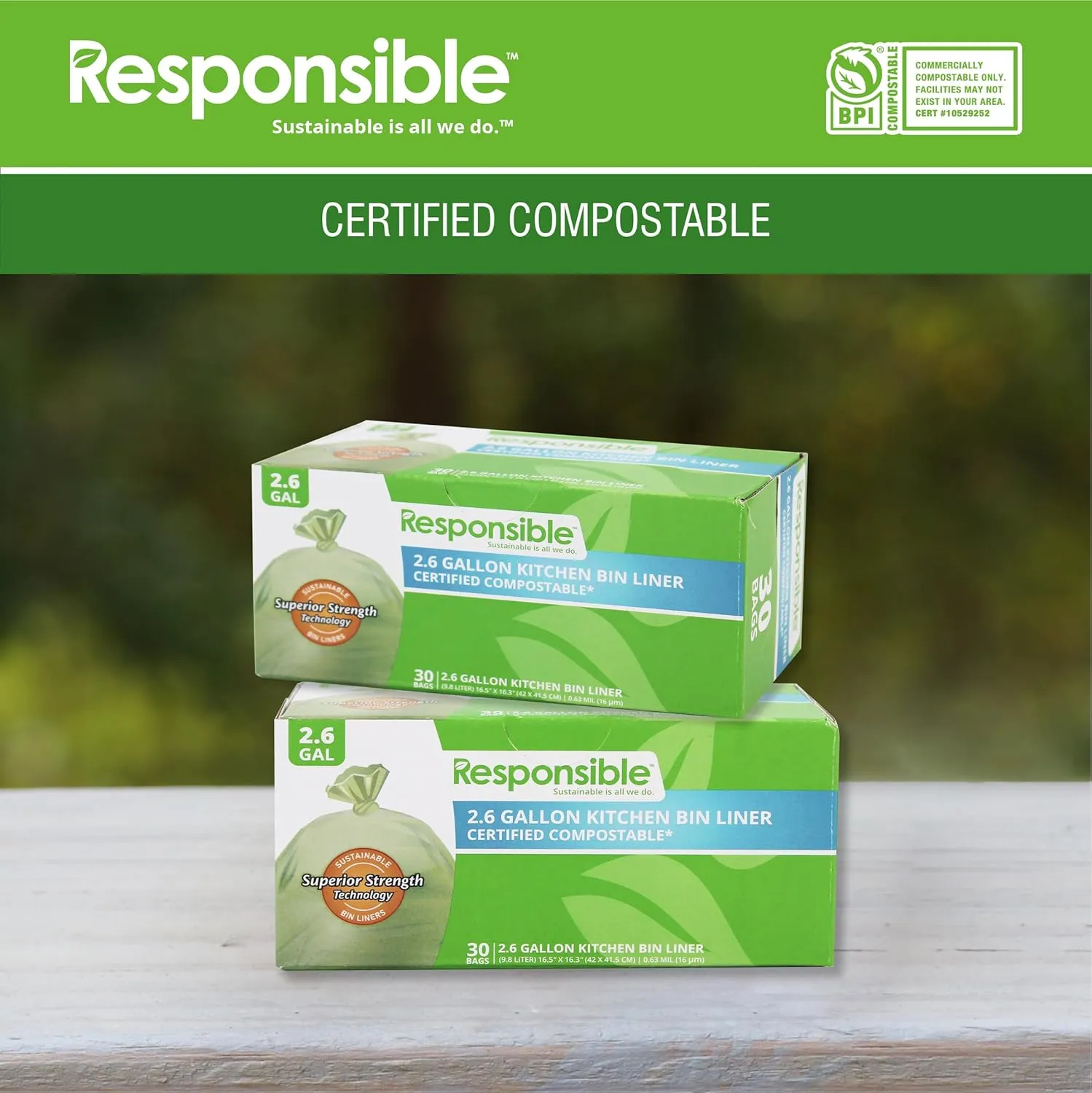 2.6 Gallon Drawstring Kitchen Bin Liners, Certified Compostable, Heavy Duty Multipurpose Food Scrap Bags, Made from Compostable Materials (30 Count)