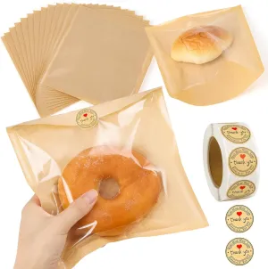 260 Pack Bakery Bags with Window, 7.5x7.1", Sublaga Paper Sandwich Bags, Donut Bags To Go, Bakery Paper Bags for Treat, Snack, Cookie Waffle Cake Packaging