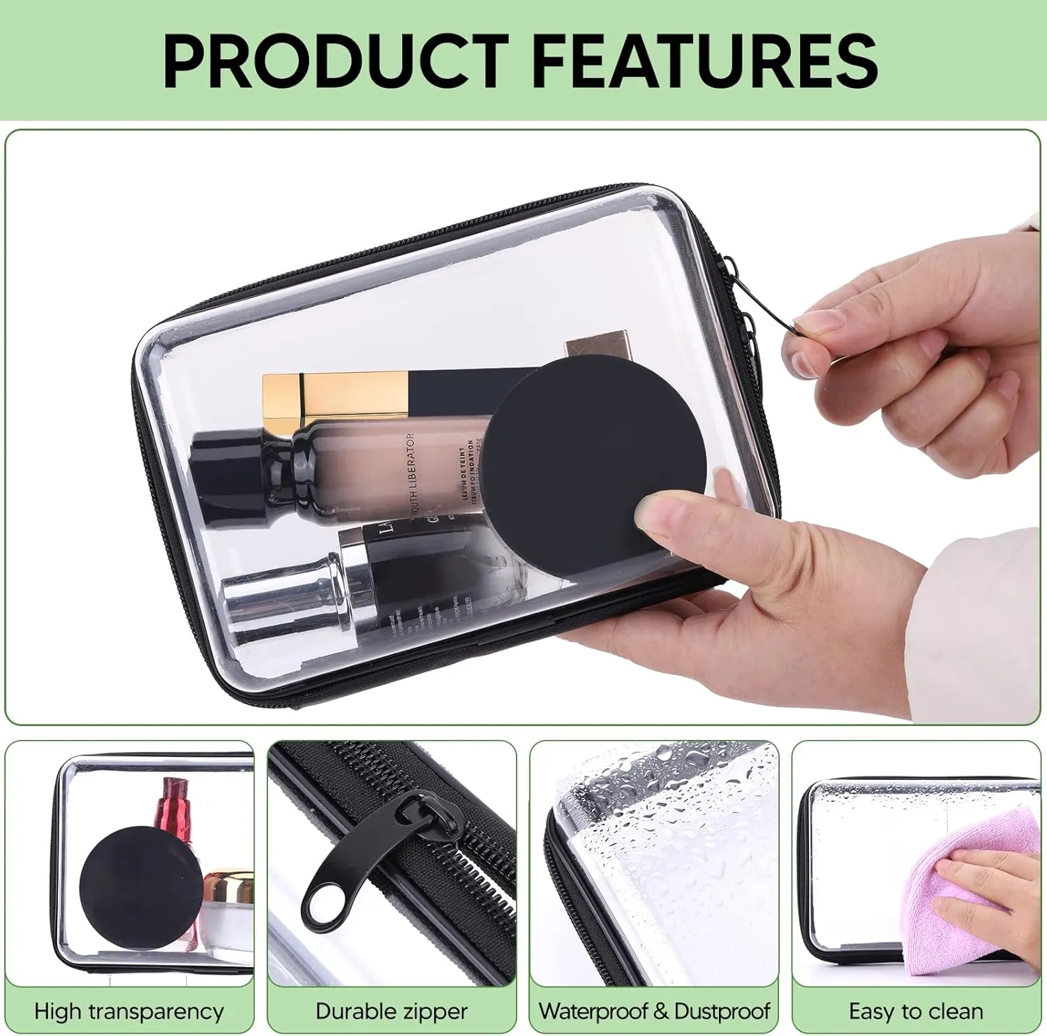 2PCS Zippered Hard Pouch Double,Portable Waterproof Cosmetic Bag with Zipper,Toy Storage Organizer Bins,Hard Plastic Case,Clear Zipper Bags for Organizing,Pencil Case (7.5 7inch)