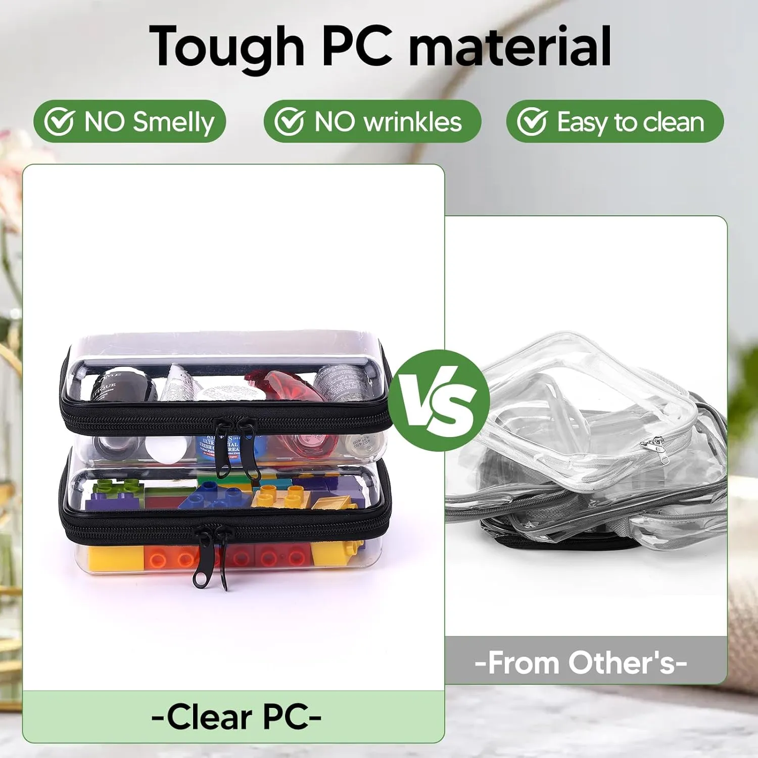 2PCS Zippered Hard Pouch Double,Portable Waterproof Cosmetic Bag with Zipper,Toy Storage Organizer Bins,Hard Plastic Case,Clear Zipper Bags for Organizing,Pencil Case (7.5 7inch)