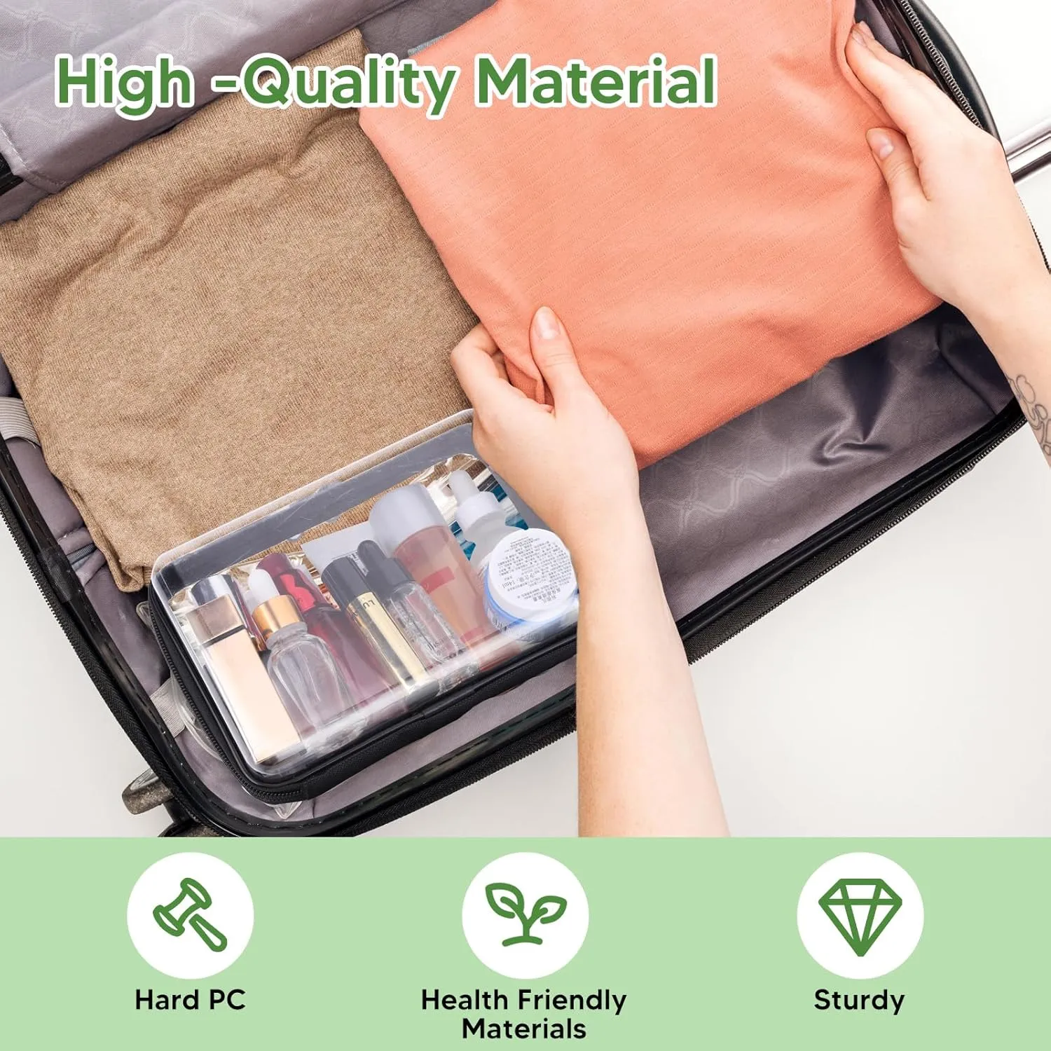 2PCS Zippered Hard Pouch Double,Portable Waterproof Cosmetic Bag with Zipper,Toy Storage Organizer Bins,Hard Plastic Case,Clear Zipper Bags for Organizing,Pencil Case (7.5 7inch)