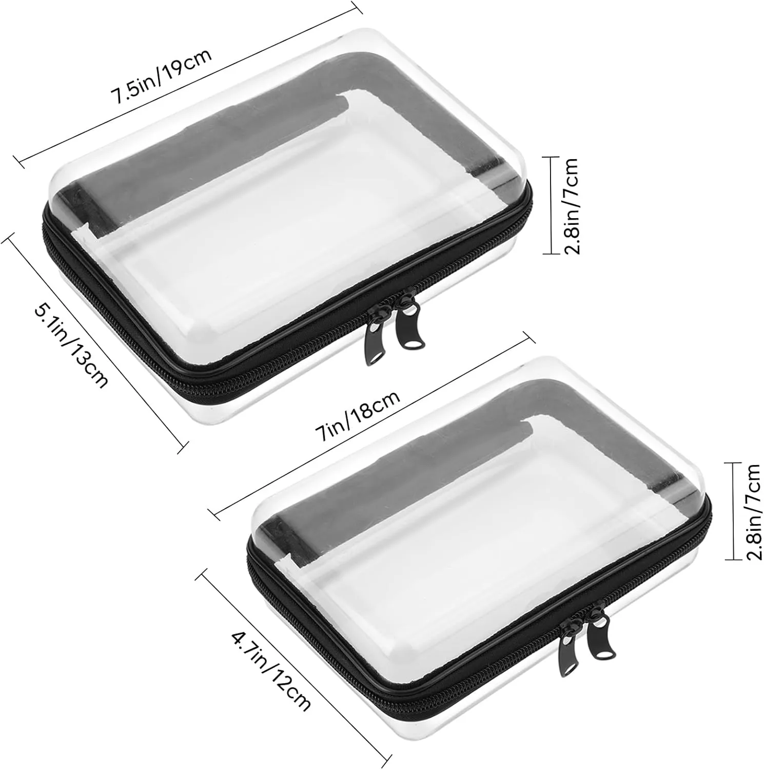2PCS Zippered Hard Pouch Double,Portable Waterproof Cosmetic Bag with Zipper,Toy Storage Organizer Bins,Hard Plastic Case,Clear Zipper Bags for Organizing,Pencil Case (7.5 7inch)