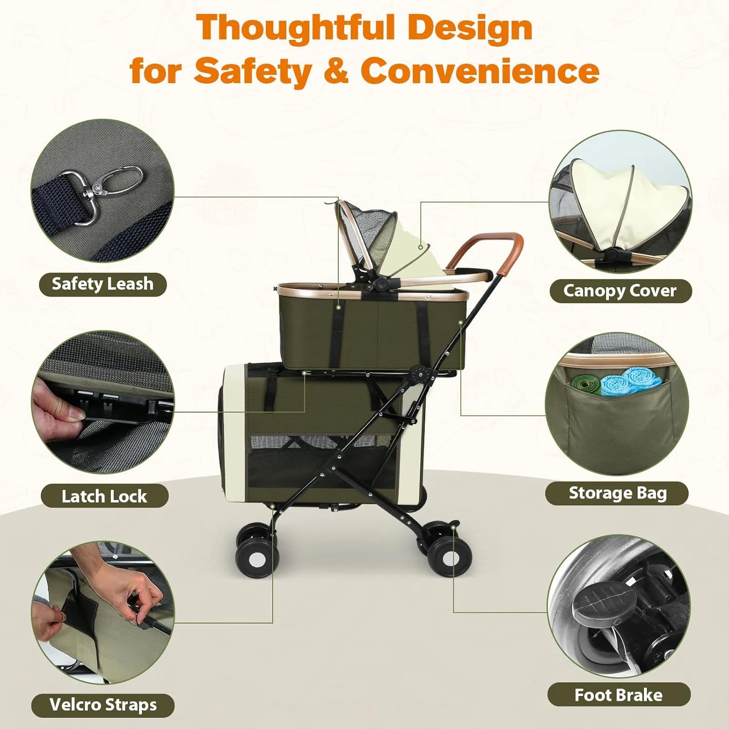 3-in-1 Dog & Cat Stroller with Dual Detachable Carriers – Foldable Pet Stroller for Small & Medium Dogs up to 77 lbs, Travel-Friendly Carrier for Car Use, All-Terrain Wheels & Safety Features