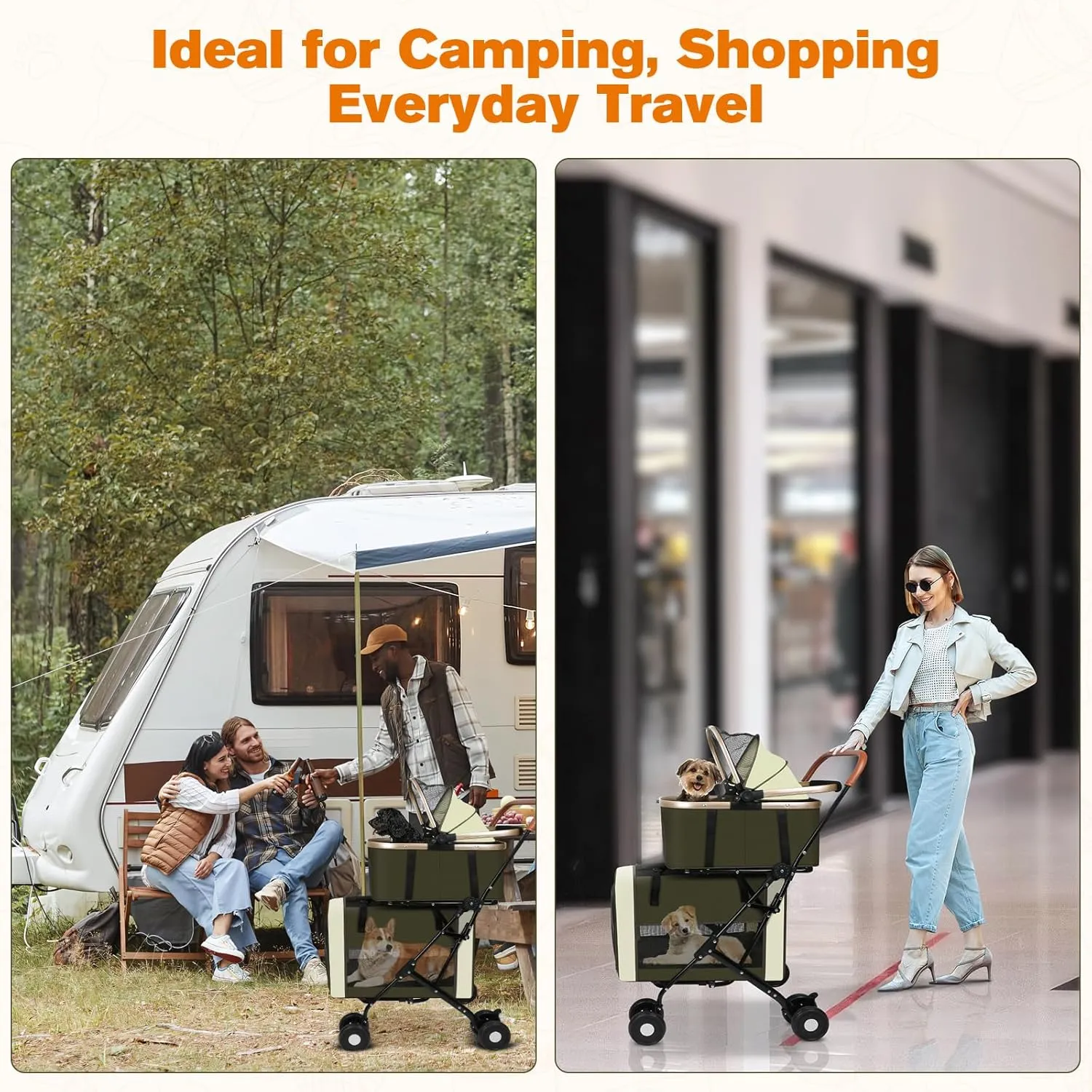 3-in-1 Dog & Cat Stroller with Dual Detachable Carriers – Foldable Pet Stroller for Small & Medium Dogs up to 77 lbs, Travel-Friendly Carrier for Car Use, All-Terrain Wheels & Safety Features