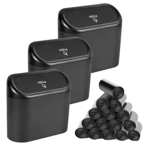 3 Packs Mini Car Trash Can Bin with Lid and 225pcs Trash Bags,Car Garbage Trash Can Storage for Front Back Seat Accessories (3)