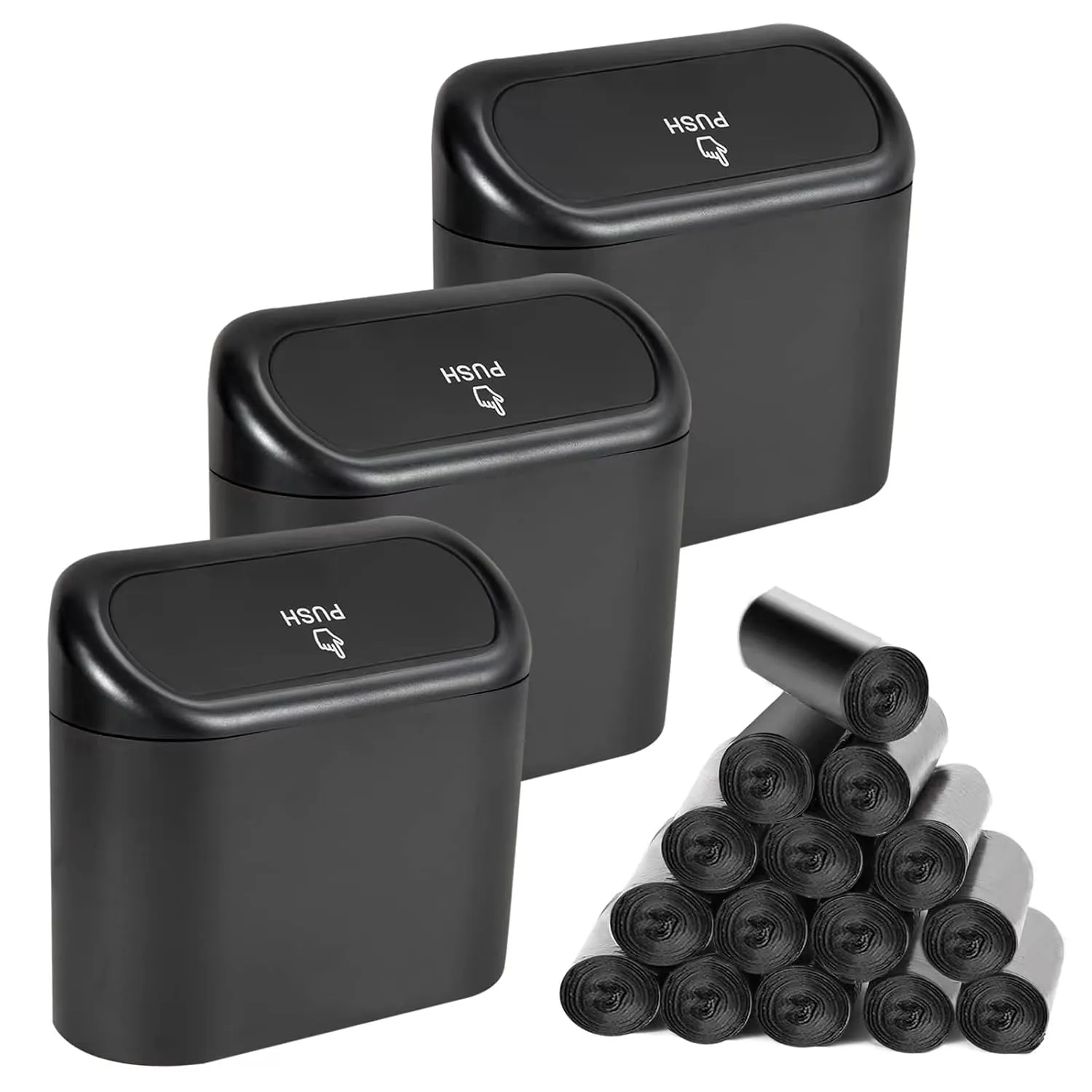 3 Packs Mini Car Trash Can Bin with Lid and 225pcs Trash Bags,Car Garbage Trash Can Storage for Front Back Seat Accessories (3)