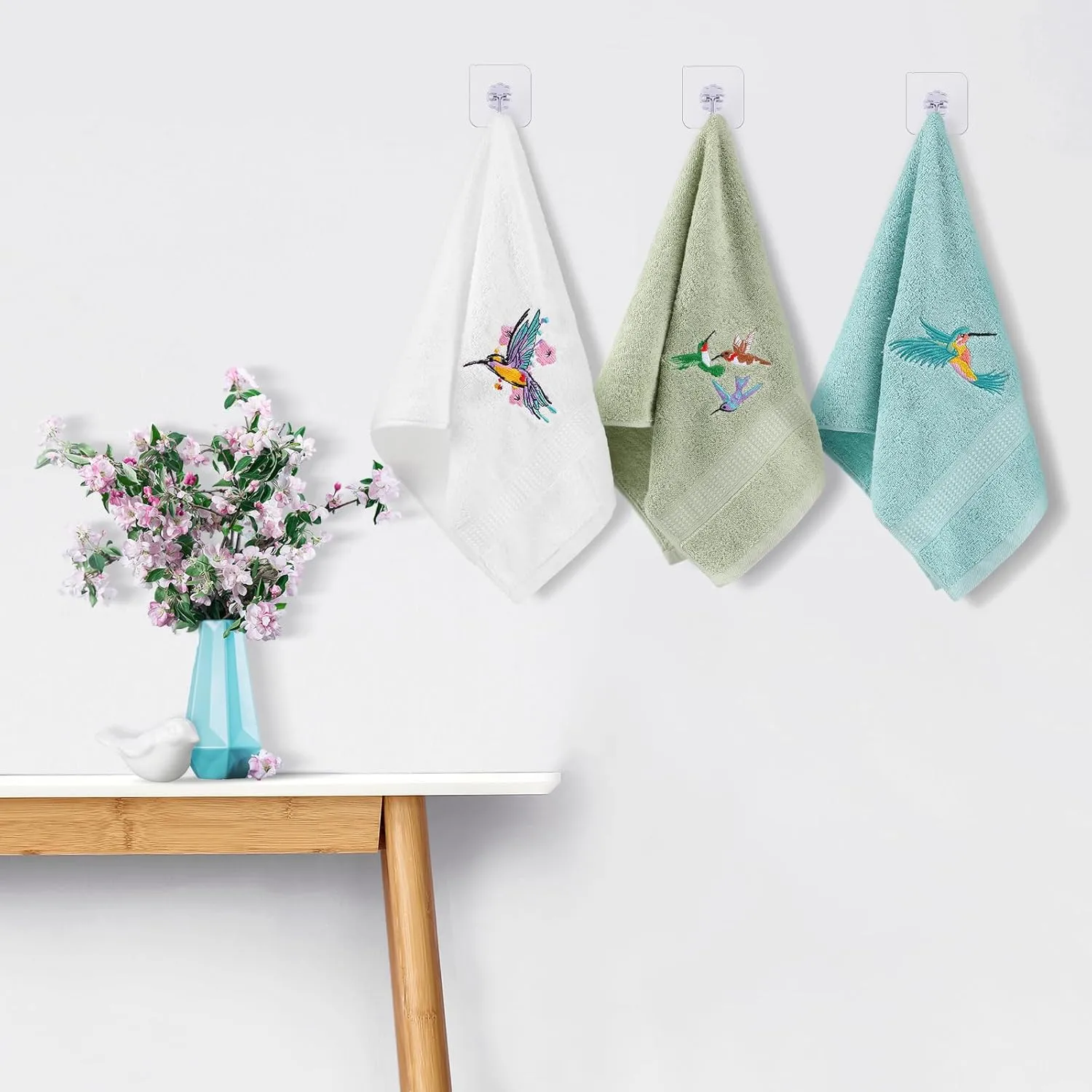 3 Pcs Hummingbird Hand Towels Farmhouse Garden Hummingbird Bathroom Decor 14x29 Inch Embroidered Bird 100% Cotton Soft Decorative Summer Hand Towels for Bathroom Kitchen