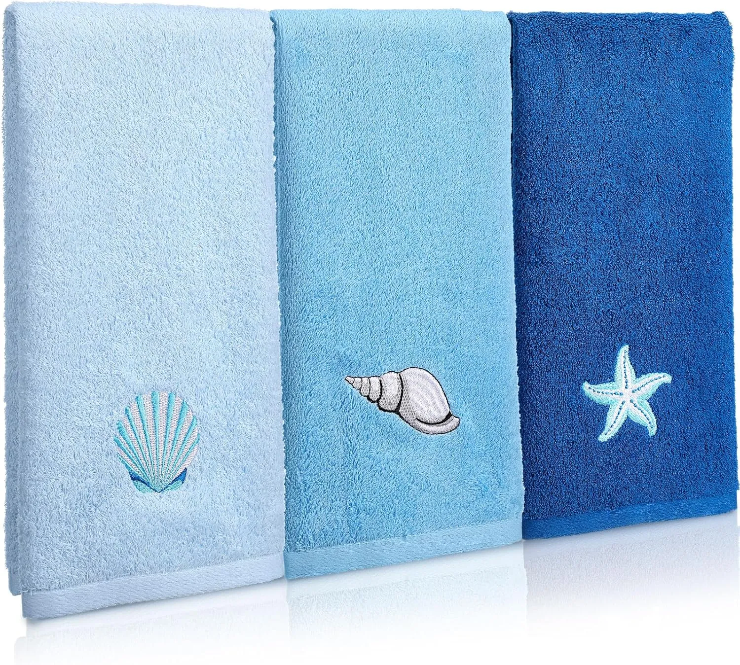 3 Pcs Ocean Hand Towels for Bathroom Cotton Embroidered Rodeo Kitchen Towels 13.3" x 29.5" Rustic Gifts for Bath Shower Farmhouse Decors Housewarming Gift(Blue)