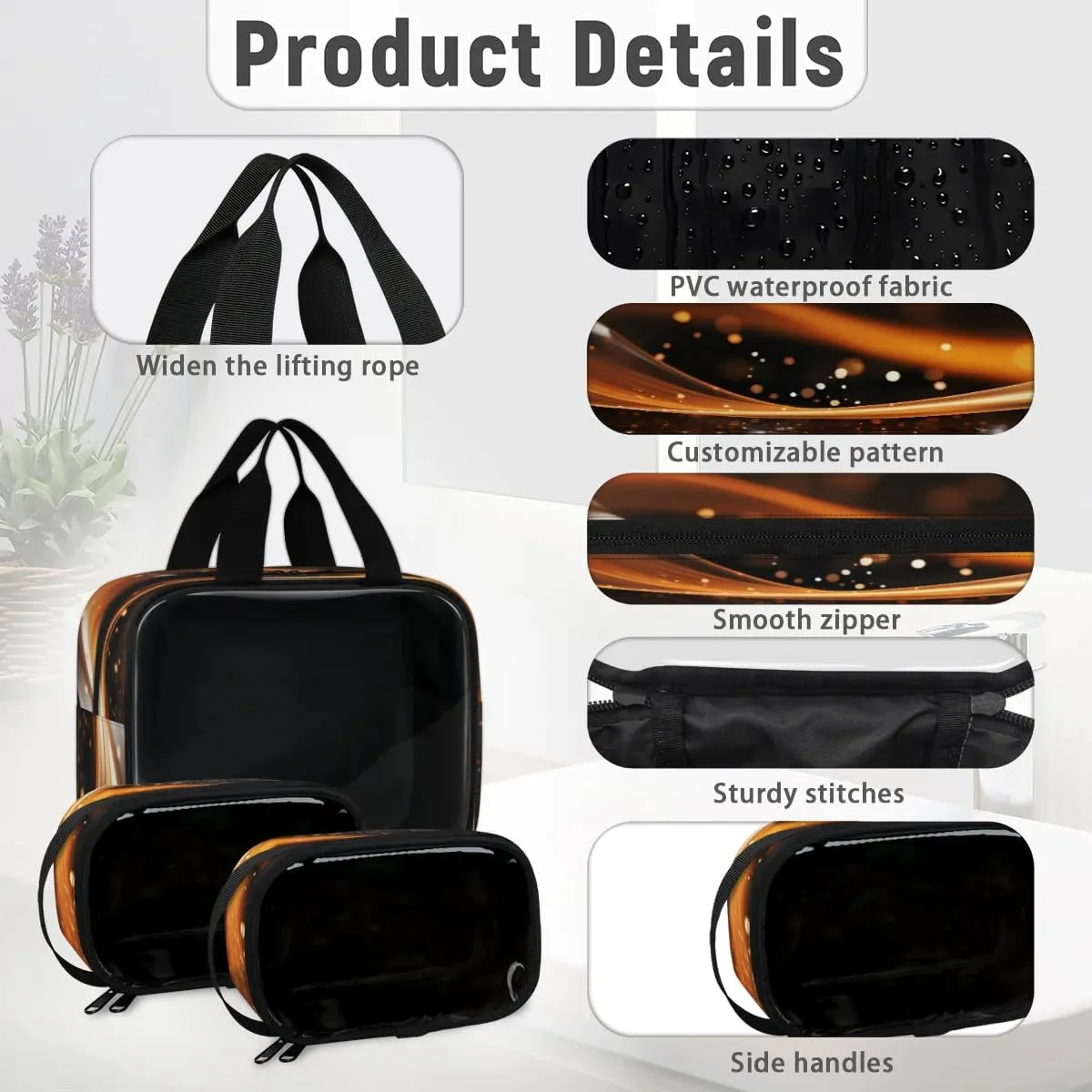 3 PCS Travel Makeup Bag Set Abstract Water Droplets Translucent Cosmetic Bags Portable Toiletry Bag for Women Makeup & Skincare Storage for Travel & Daily Use