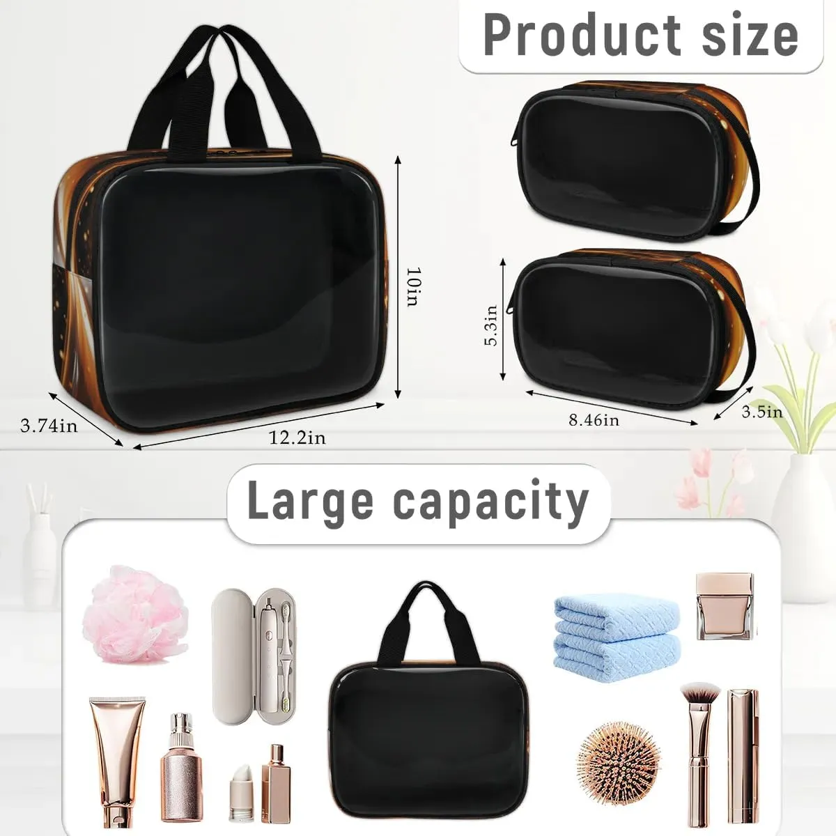 3 PCS Travel Makeup Bag Set Abstract Water Droplets Translucent Cosmetic Bags Portable Toiletry Bag for Women Makeup & Skincare Storage for Travel & Daily Use
