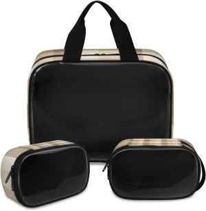 3 PCS Travel Makeup Bag Set Buffalo Plaid Translucent Cosmetic Bags Portable Toiletry Bag for Women Makeup & Skincare Storage for Travel & Daily Use