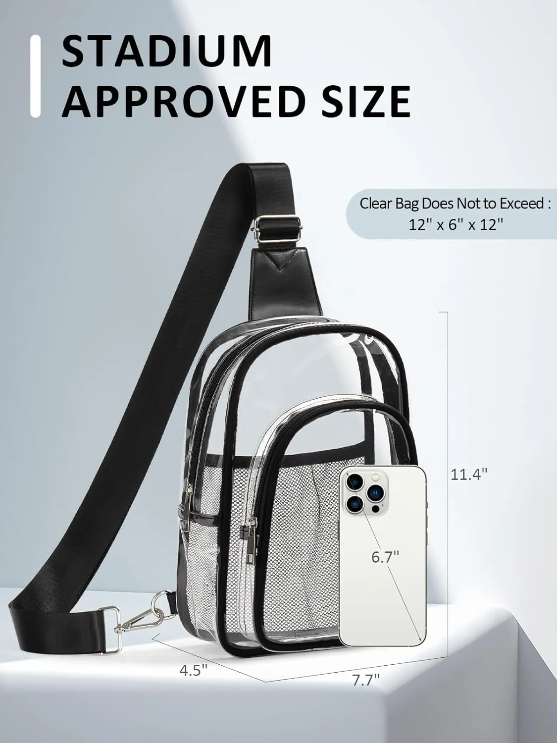 3 Pockets Clear Bag for Stadium Events Approved Clear Crossbody Sling Bag Fanny Pack Purses for Women Men