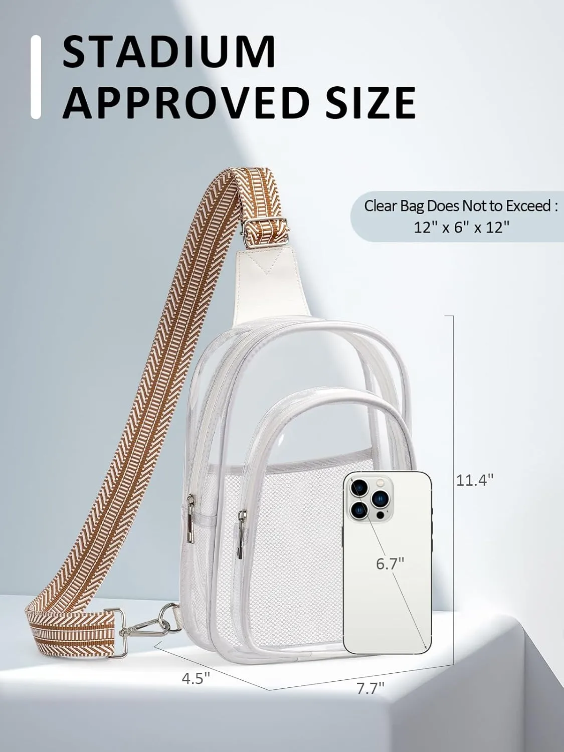 3 Pockets Clear Bag for Stadium Events Approved Clear Crossbody Sling Bag Fanny Pack Purses for Women Men