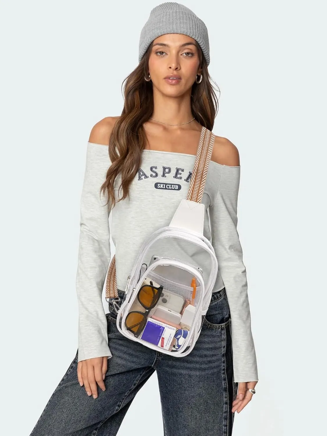 3 Pockets Clear Bag for Stadium Events Approved Clear Crossbody Sling Bag Fanny Pack Purses for Women Men