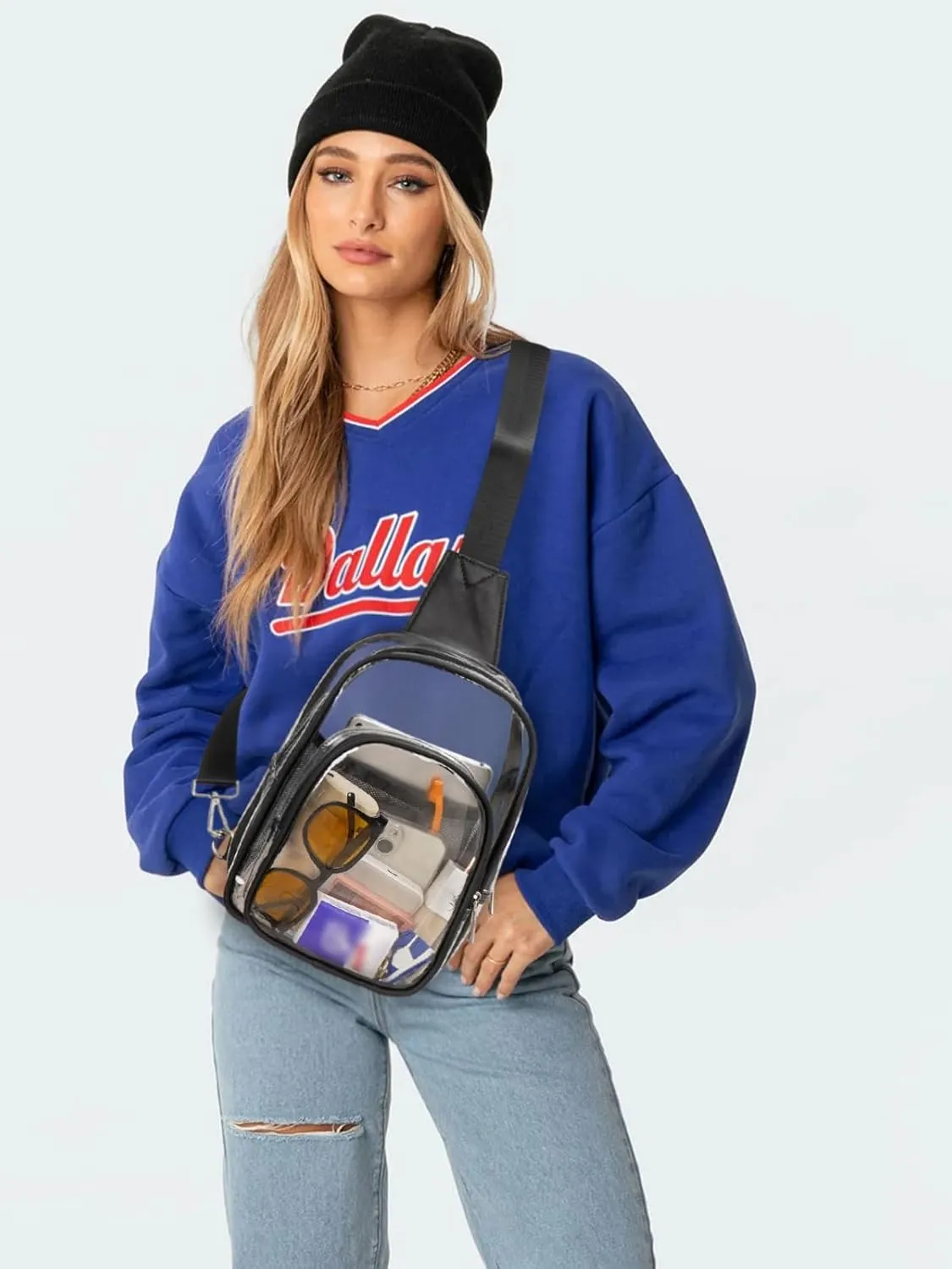 3 Pockets Clear Bag for Stadium Events Approved Clear Crossbody Sling Bag Fanny Pack Purses for Women Men