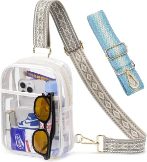 3 Pockets Clear Bag for Stadium Events with 2 Long Straps Sling Backpack Fanny Pack Concert Crossbody Purses for Women
