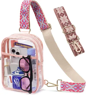 3 Pockets Clear Bag for Stadium Events with 2 Long Straps Sling Backpack Fanny Pack Concert Crossbody Purses for Women