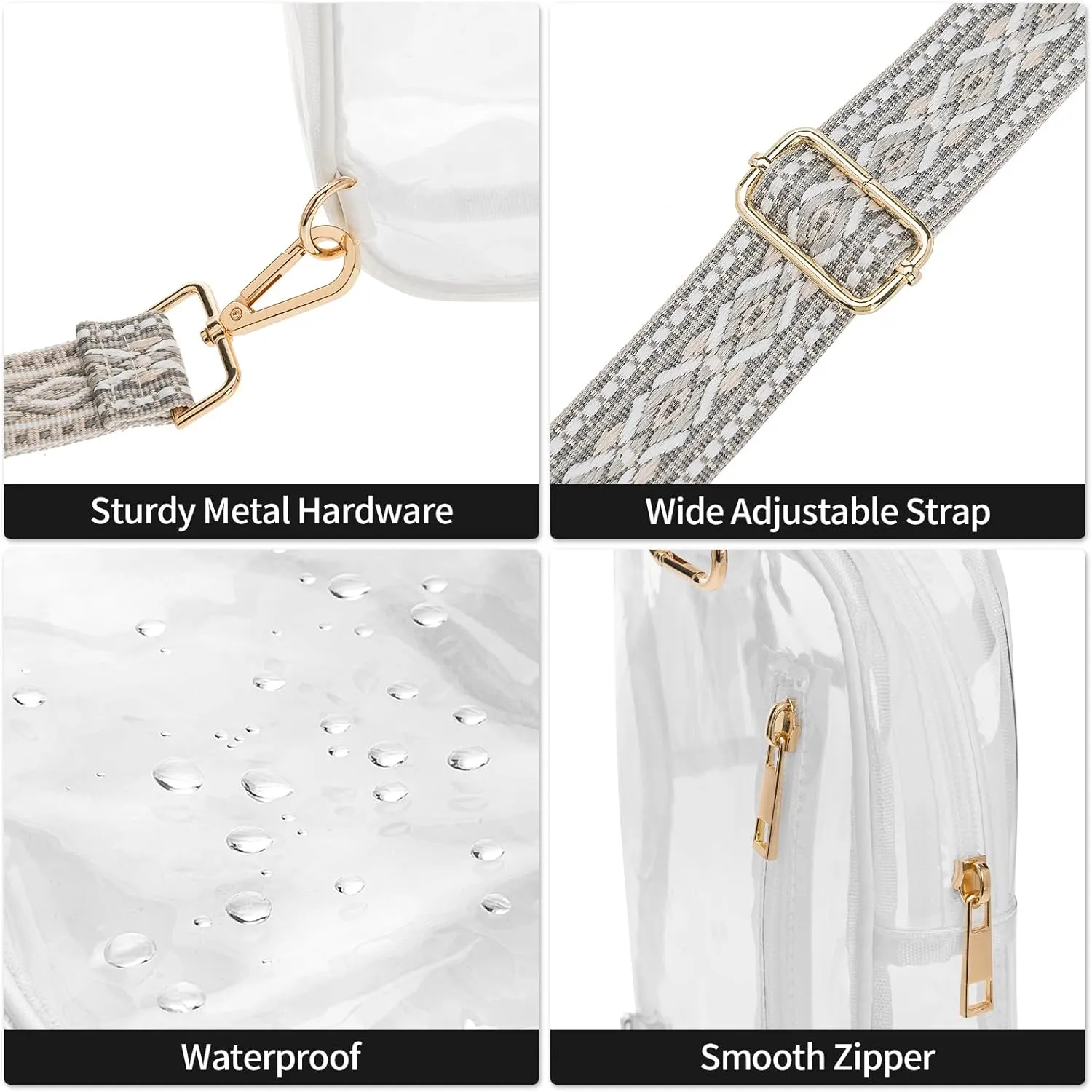 3 Pockets Clear Bag for Stadium Events with 2 Long Straps Sling Backpack Fanny Pack Concert Crossbody Purses for Women