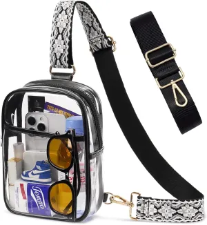3 Pockets Clear Bag for Stadium Events with 2 Long Straps Sling Backpack Fanny Pack Concert Crossbody Purses for Women