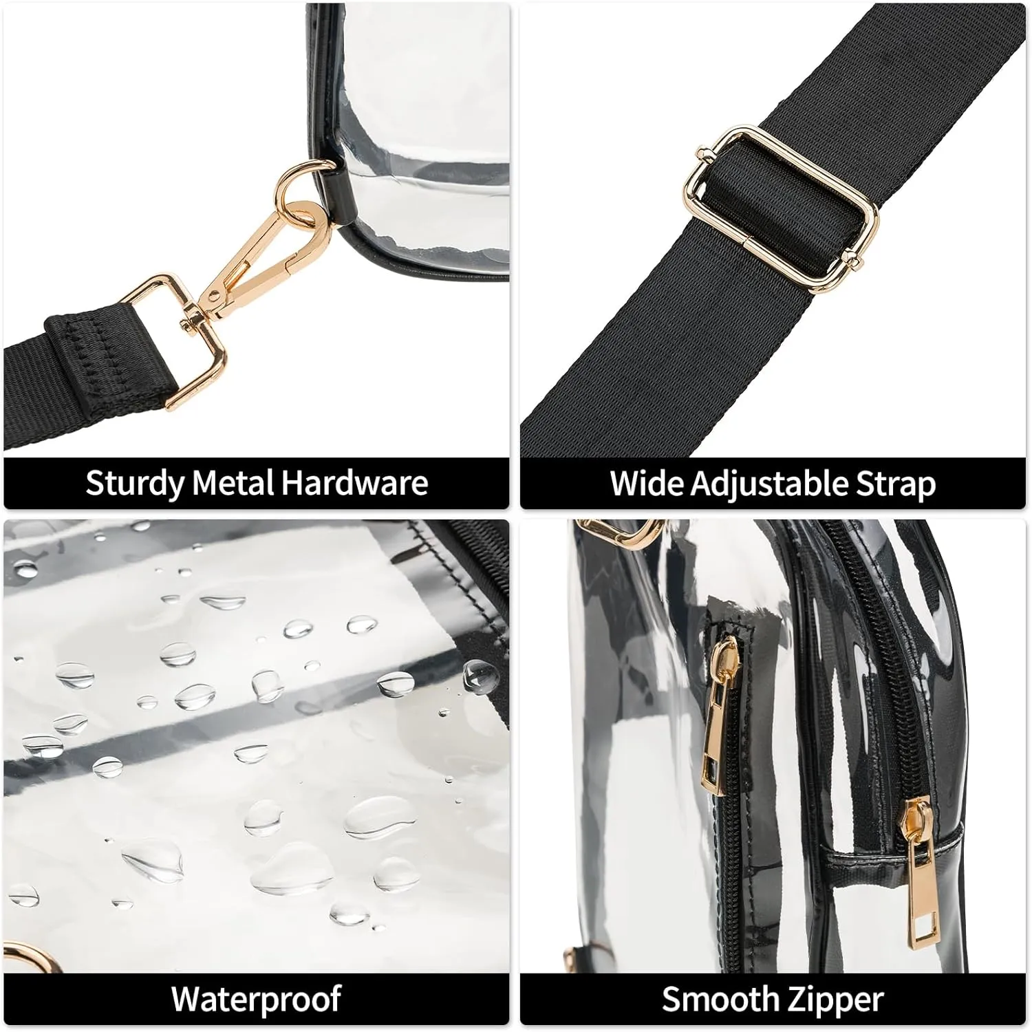 3 Pockets Clear Bag for Stadium Events with 2 Long Straps Sling Backpack Fanny Pack Concert Crossbody Purses for Women