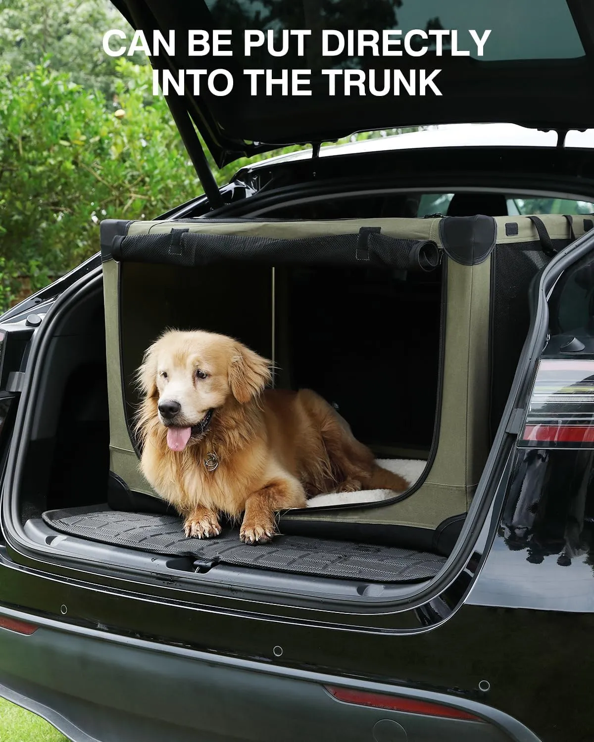 30-Inch Collapsible Travel Dog Crate, Portable 4-Door Soft Kennel for Medium to Large Dogs, Chew-Proof Mesh Windows, Indoor/Outdoor Use, Foldable, with Storage Bag (Green)