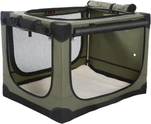 30-Inch Collapsible Travel Dog Crate, Portable 4-Door Soft Kennel for Medium to Large Dogs, Chew-Proof Mesh Windows, Indoor/Outdoor Use, Foldable, with Storage Bag (Green)